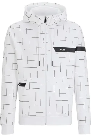HUGO BOSS Graphic-print drawstring zip-up hoodie
