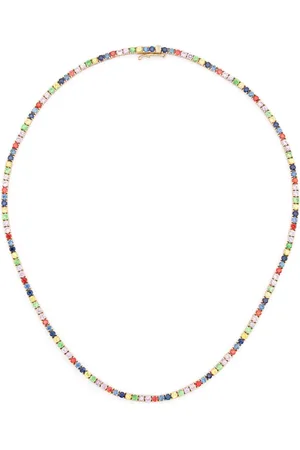 Roxanne First 14kt yellow Graduated Rainbow sapphire tennis necklace