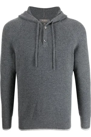 N.PEAL Ribbed-knit half-button hoodie