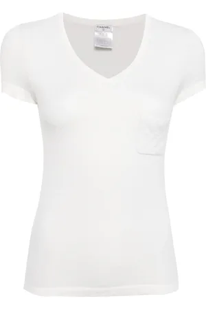 CHANEL 2006s logo-embroidered v-neck T-shirt