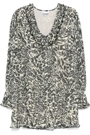 Ganni Printed pleated mini dress