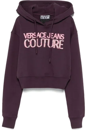 VERSACE Embroidered-logo cropped hoodie