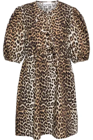 Ganni Leopard printed cotton mini dress
