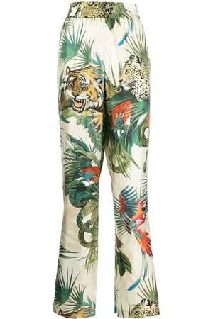 Roberto Cavalli Jungle print straight-legged silk trousers
