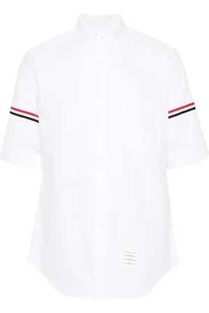 Thom Browne CLASSIC FIT SHORT SLEEVE SHIRT W/ RWB ARMBANDS IN OXFORD