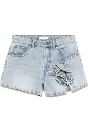 AREA Floral-appliqué denim shorts