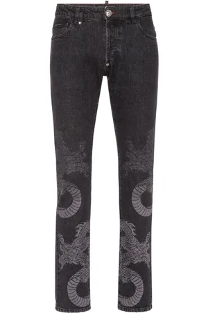 Philipp Plein Dragon-print washed straight-leg jeans