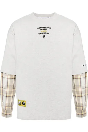 A Bathing Ape Moonface plaid-panelled long-sleeve tee