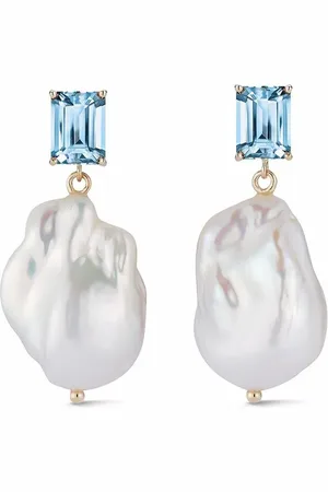 Mateo 14kt yellow blue topaz and baroque pearl drop earrings