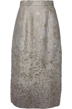 BIYAN Floral cloqué A-line skirt