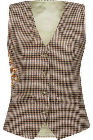 Paula Houndstooth-pattern embroidered waistcoat