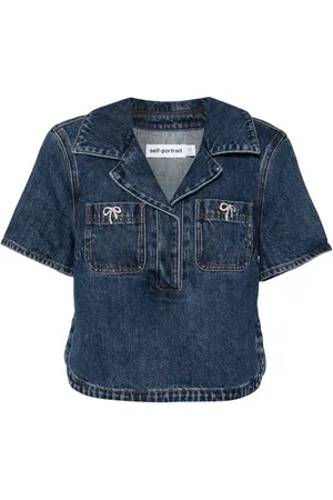 Self-Portrait Bow trim denim top