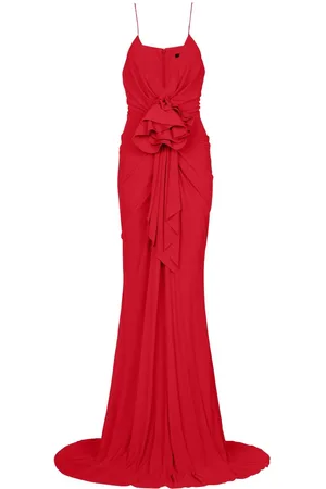 Balmain Floral-appliqué pleated gown