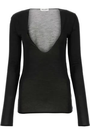 Saint Laurent Cassandre U-neck silk top
