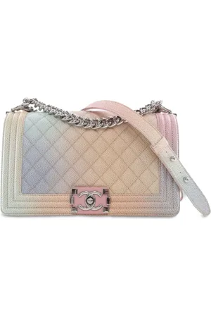 CHANEL 2018 Medium Quilted Caviar Rainbow Boy Flap crossbody bag