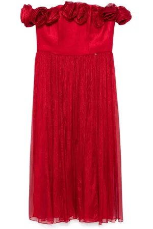 NISSA Floral-appliqué silk midi dress