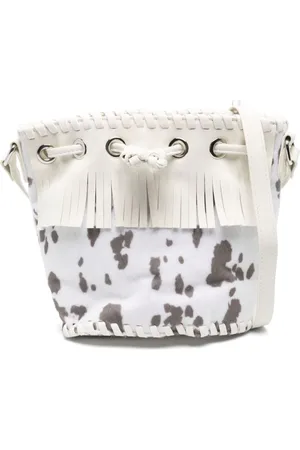 Stella McCartney Cow-print fringed bucket bag