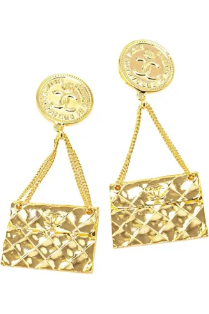 CHANEL 1995 Plated CC 2.55 Flap Bag Clip On costume earrings