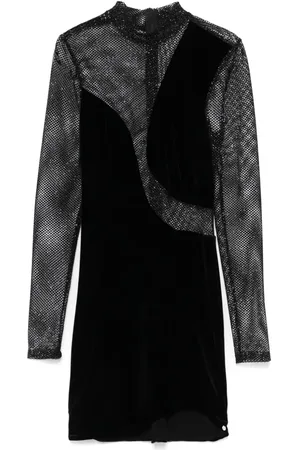 NISSA Glitter-detail velvet mini dress