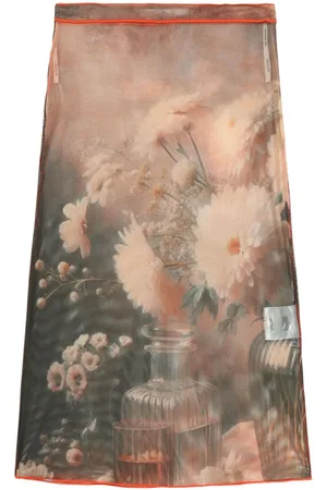 Rokh Floral-print semi-sheer skirt