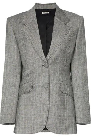 Miu Miu Single-breasted Prince of Wales check print wool blazer