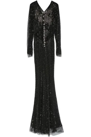 Self-Portrait Rhinestoned fishnet gown