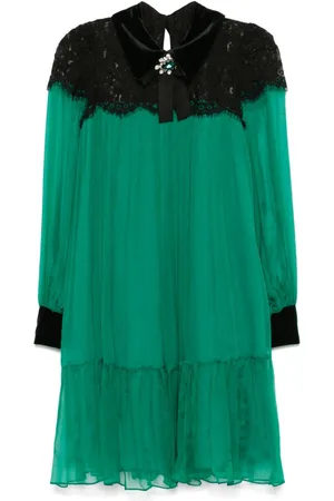 NISSA Lace-panelled silk midi dress