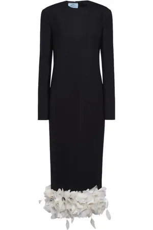 Prada Floral-appliqué wool midi dress