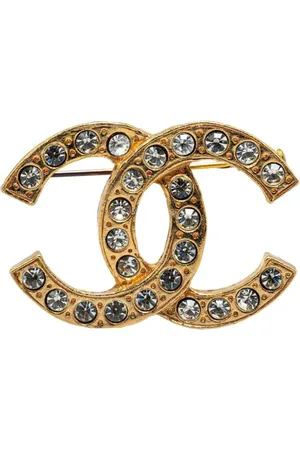 CHANEL 1970-1980 Plated CC Rhinestones costume brooch