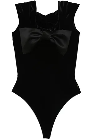 NISSA Bow-detail velvet bodysuit