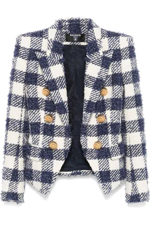 Balmain Gingham-check tweed blazer