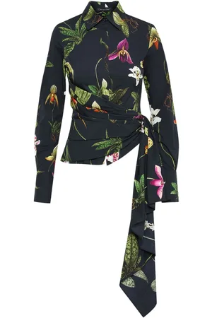 Oscar de la Renta Orchid cotton poplin blouse