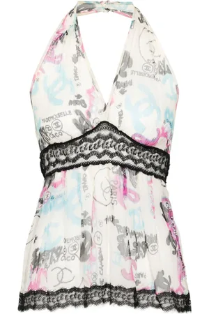 CHANEL Chanel Graffiti Line Silk Top
