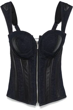MITILIANE COUTURE Leather-inserts denim corset