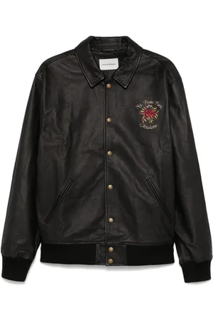 Drôle de Monsieur Embroidered-slogan leather jacket