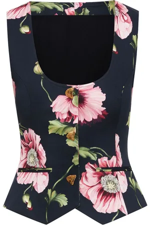 Oscar de la Renta Poppy-print cotton-twill vest