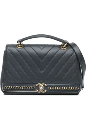 CHANEL 2017-2018 Chevron Sheepskin Stitched Chain Top Handle Flap satchel