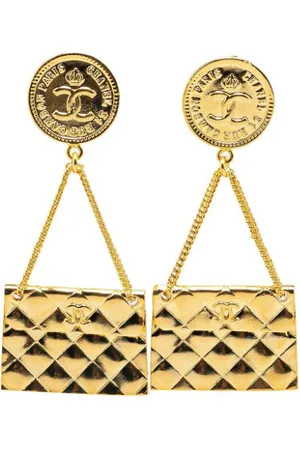 CHANEL 1994 Plated CC 2.55 Flap Bag Clip On costume earrings