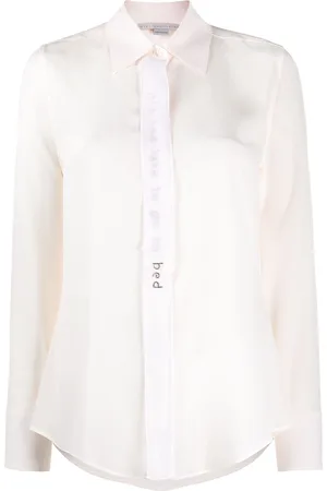 Stella McCartney Embellished-slogan crepe-de-chine shirt