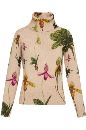 Oscar de la Renta Orchid-print roll-neck sweater