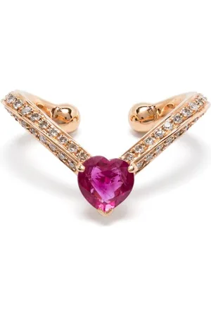 Shay 18K yellow gold Chevron ruby and diamond ear cuff