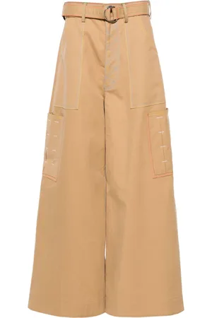 Agbobly Contrast-stitching belted cargo trousers