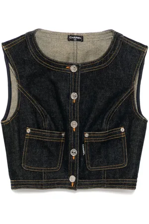 CHANEL 1990-2000s Sleeveless Vest Denim Jacket