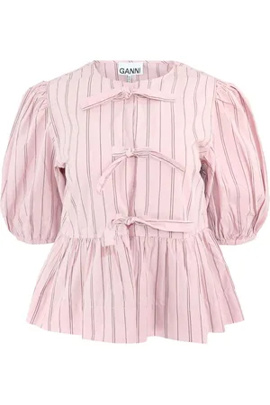Ganni Striped cotton peplum blouse