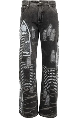 Who Decides War Motif Patched jeans