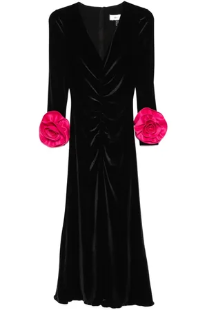 NISSA Floral-detail velvet midi dress