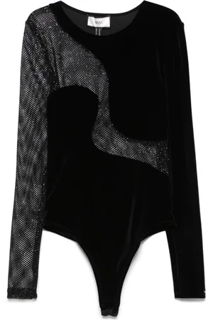 NISSA Mesh-panel velvet bodysuit
