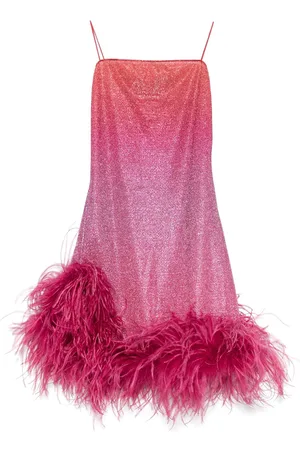 Oseree Feather-trim mini dress