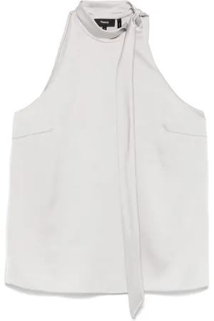 THEORY Textured-satin halter top
