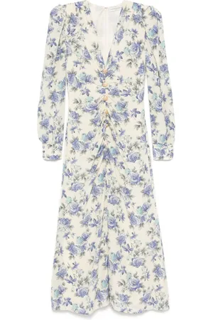 Alessandra Rich Rose-print draped midi dress